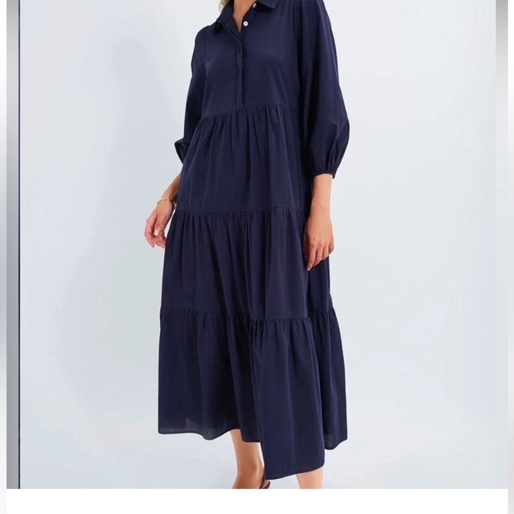 Pomander Place Navy Tiered Maxi Shirt Dress